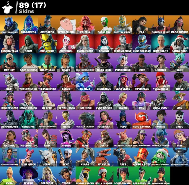 👕 89 скинов 🎮 1656 Уровень 💰 100 V-bucks 💰 Cobalt Snowfoot | Andromeda | Omegarok | Peter Griffin |, Продажа, скины 89