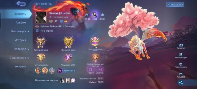 🌸Kishin Lancelot🌸, Sale, Rank: Mythical, Level: 72, Win Rate: 62%, Heroes: 78, Skins: 142