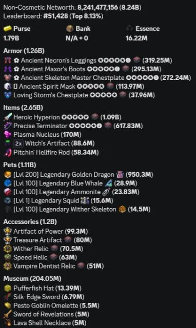 ✅🔥Hypixel Skyblock Profile ⭐ 8.24B NETWORTH ⭐, Sale