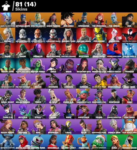 👕 81 скинів 🎮 1692 Рівень 💰 300 V-bucks 💰 Renzo the Destroyer | Optimus Prime | Spectra Knight |, Продаж, скини 81
