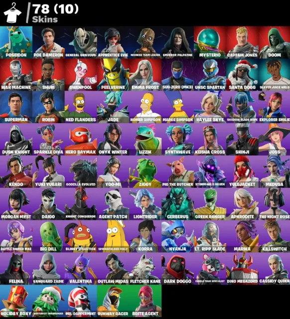 👕 78 скинов 🎮 2029 Уровень 💰 1100 V-bucks 💰 Poseidon | Poe Dameron | General Grievous | Apprentice, Продажа, скины 78