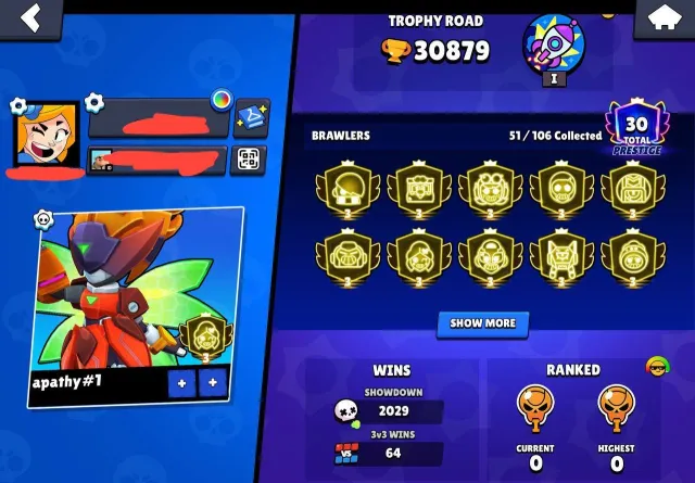 TEN 3 PRIMES, 3700 EDGAR💚TOP FOR RANKED💛GOOD LEVELING UP💚MANY BUFFS💛10 3 PRIMES, 30879 trophies, 51 brawlers, 30 primes