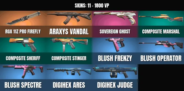 Silver 3 ✨ 11 skins 🏆 1 KNIFE✨Vandal "Araksis"✨Firefly "RGX 11z Pro"✨Ghost "Monarch"✨Composite, Sale, Silver 3, Agents: 4, Skins: 11