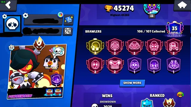 🔥🏆 45K | ⚡ 3rd Prime | 👑 2 NEON TITLES | 🟠 1× Master 2025 | 🔴 5× Legendary 2025 | 🧬 52 Buffies, 45000 trophies, 106 brawlers, 36 primes