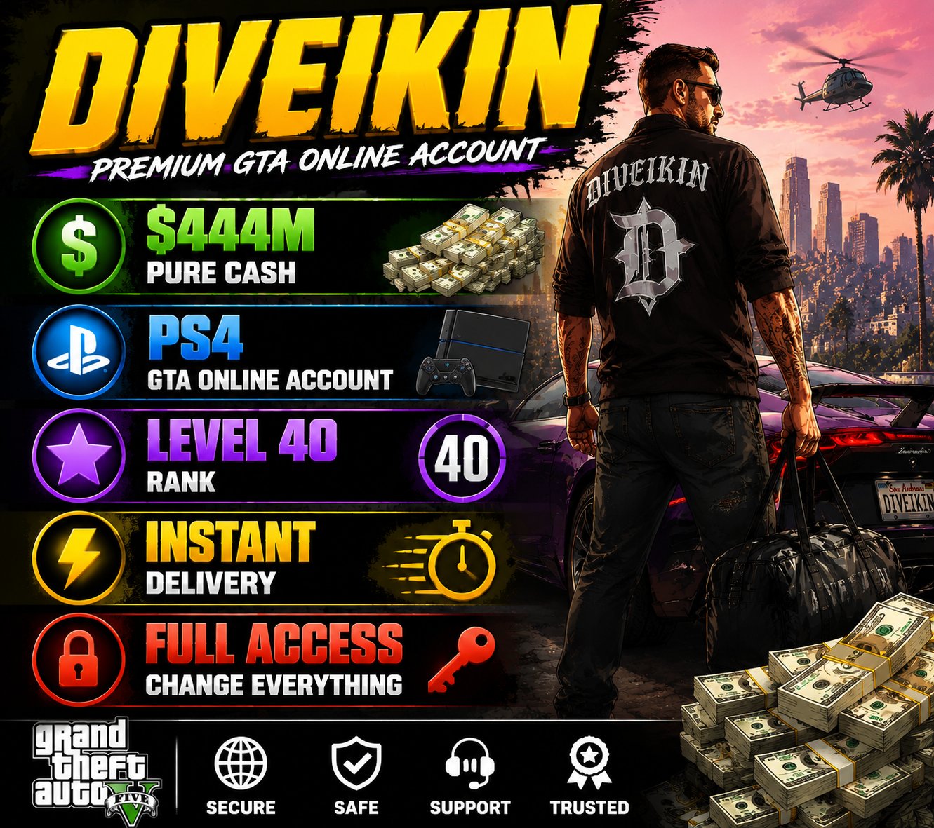 💰 $444M PURE CASH | 🎮 PS4 GTA Online Account | ⭐ Level 40 |, Sale