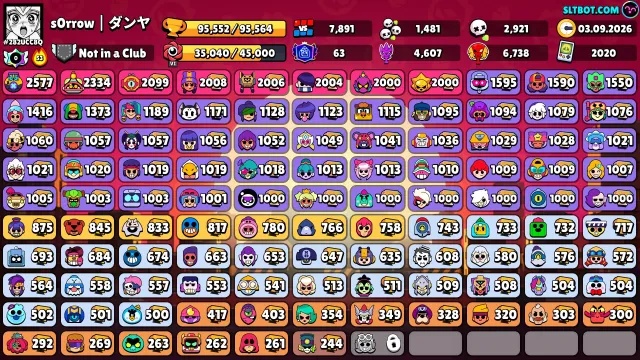 ACCOUNT 2020, OLD SKINS, DETAILS IN DESCRIPTION, 95552 trophies, 105 brawlers, 63 primes