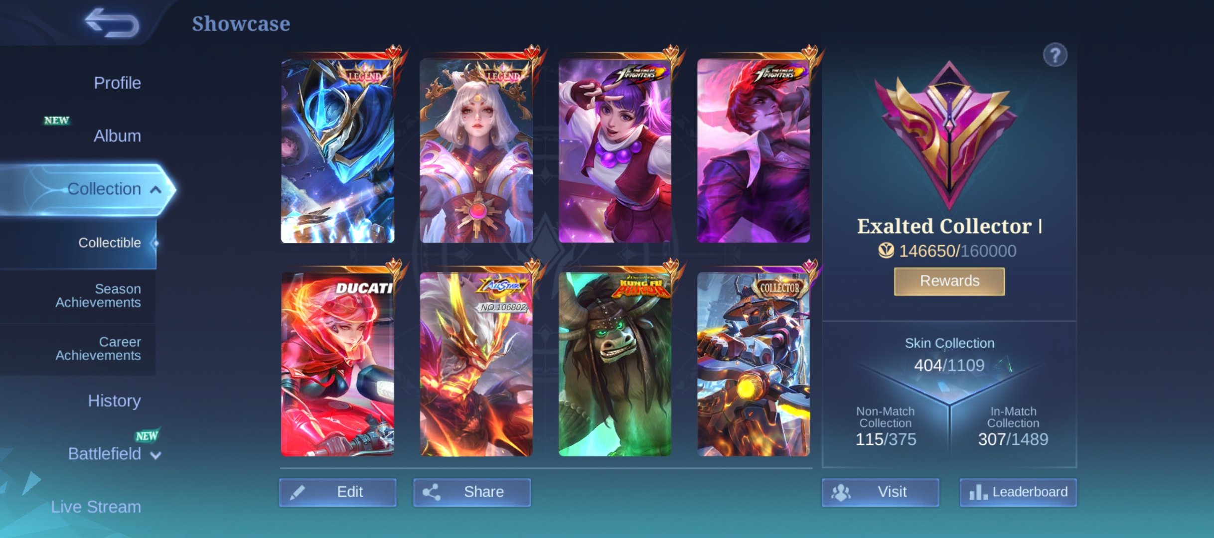 FIRSTMAIL MLBB 2 LEGEND 2 COLLECTOR 4 KOF 1 ABYSS +300 SKINS, Sale, Rank: Mythical Immortal, Level: 145, Winrate: 55%, Heroes: 90, Skins: 403
