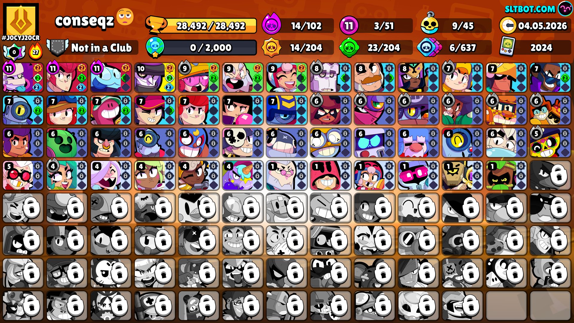 【⚡ AUTO DELIVERY ⚡】【🏆30K 2024🏆】【👤54 of 103👤】【🍀5 - 11 STR🍀】【🧸JOY SHOW NITA🧸】【🎀43 SKIN🎀】, trophies 30000, brawlers 54, primes 6