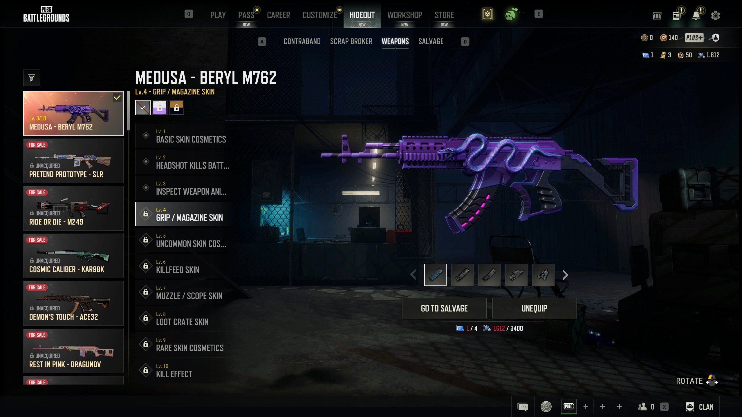 🔥[PROGRESSIVE] BERYL M762 MEDUSA LVL 3🔥XINGHUN SET🔥37+ WEAPONS💥25 CRATES💥CLOTHES💥NICKCHANGE, No BATTLEGROUNDS Plus