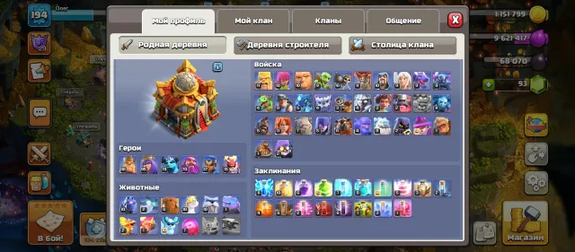 194 LVL | TH 16 | Top Heroes 88/95/78/70/37/15 | Epic Equipment 20-27 lvl | Builder Base 9 | No clan, 16 TH Home Village, 9 TH Builder
