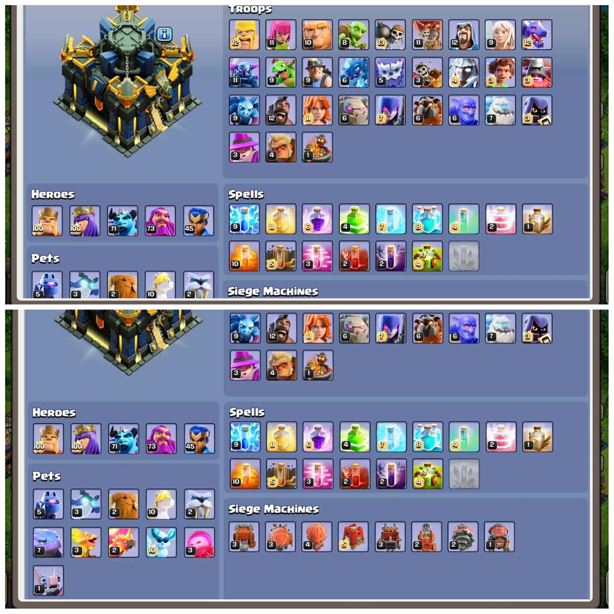 TH 17 Max🧩LINK TO BUYER EMAIL🧩30K + Gems🧩2 HERO MAX🧩Heros: 100/100/71/73/45🧩236 Level🧩Max Equipment🧩, 17 TH Main Village