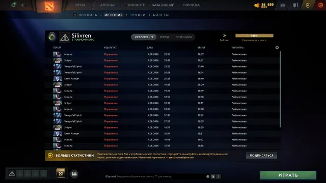 【 RECRUIT 】24 MMR 🟪 11,334 RANKS ⚪️100% CONFIDENCE IN RANK 🟪GUARANTEE⚪️ 24 TROPHY🟪AUTO ISSUE, Sale, 24 MMR, 11334 Behavior score, 11334 вежливости, 207 games, 250 hours