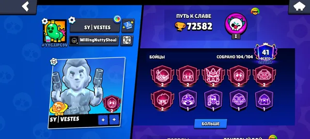 Account from 2021 (description), trophies 72582, brawlers 104, primes 41