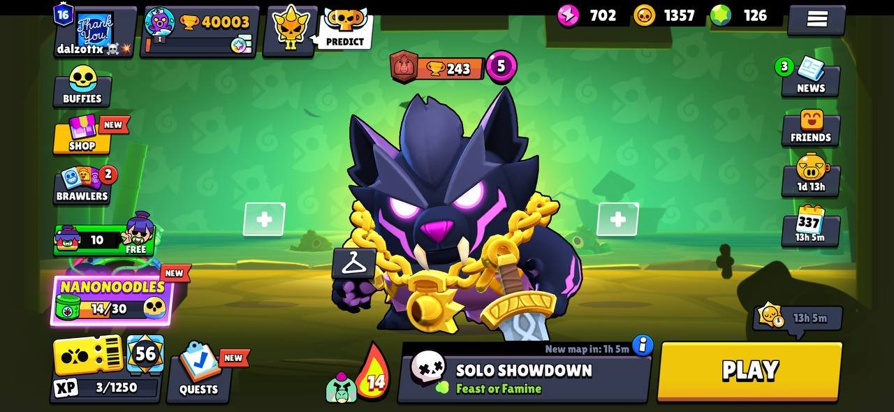 40k 🏆, 104 brawlers + Sirius, 13 leg, 36 11 strength + 34 hyper, 126 gems, 220+ skins, description👇, trophies 40000, brawlers 104, primes 16
