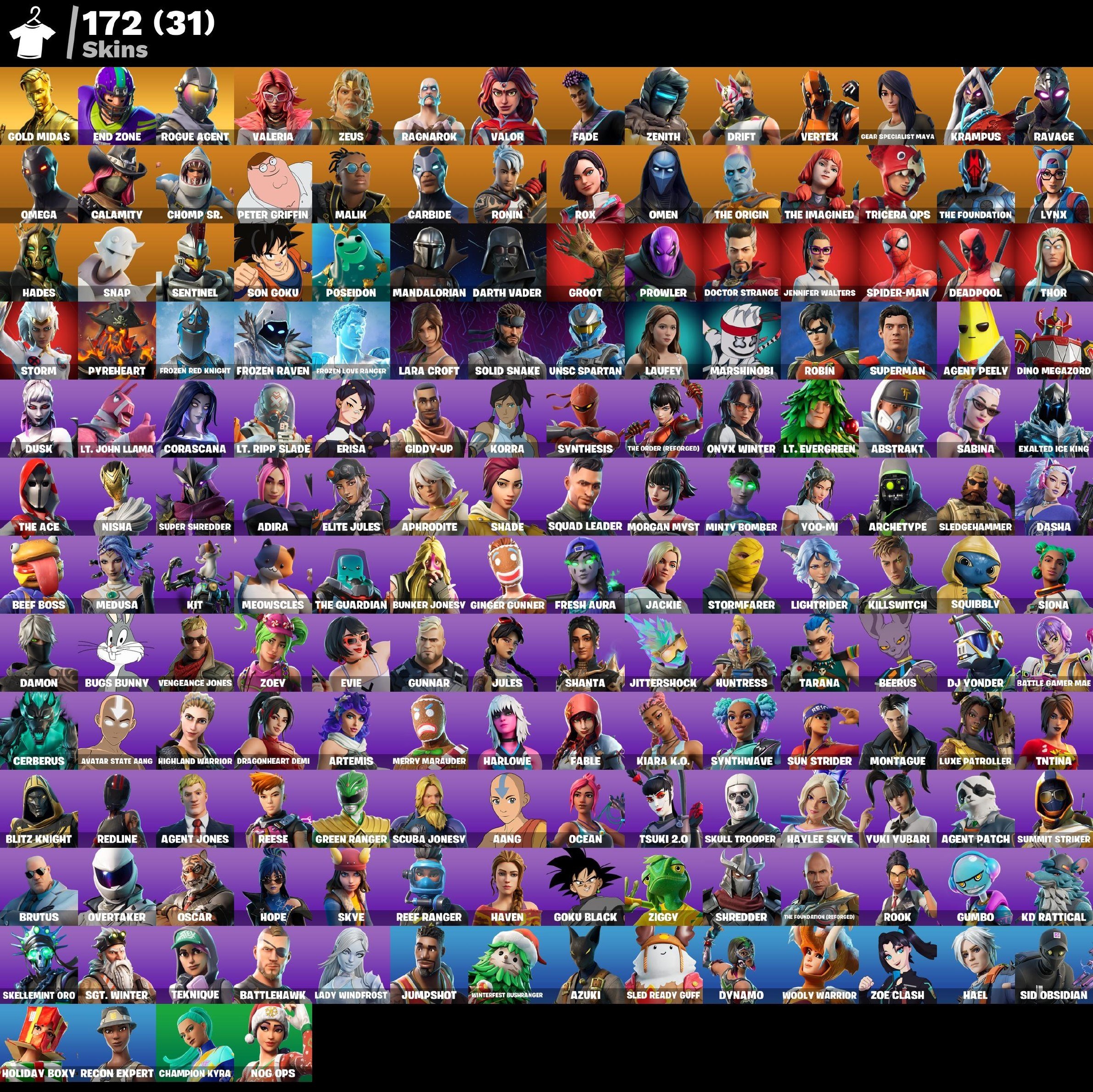 Rogue Agent/End Zone/Gold Midas/Hades/Rox/Omega/Snap/Ronin, Sale, skins 172