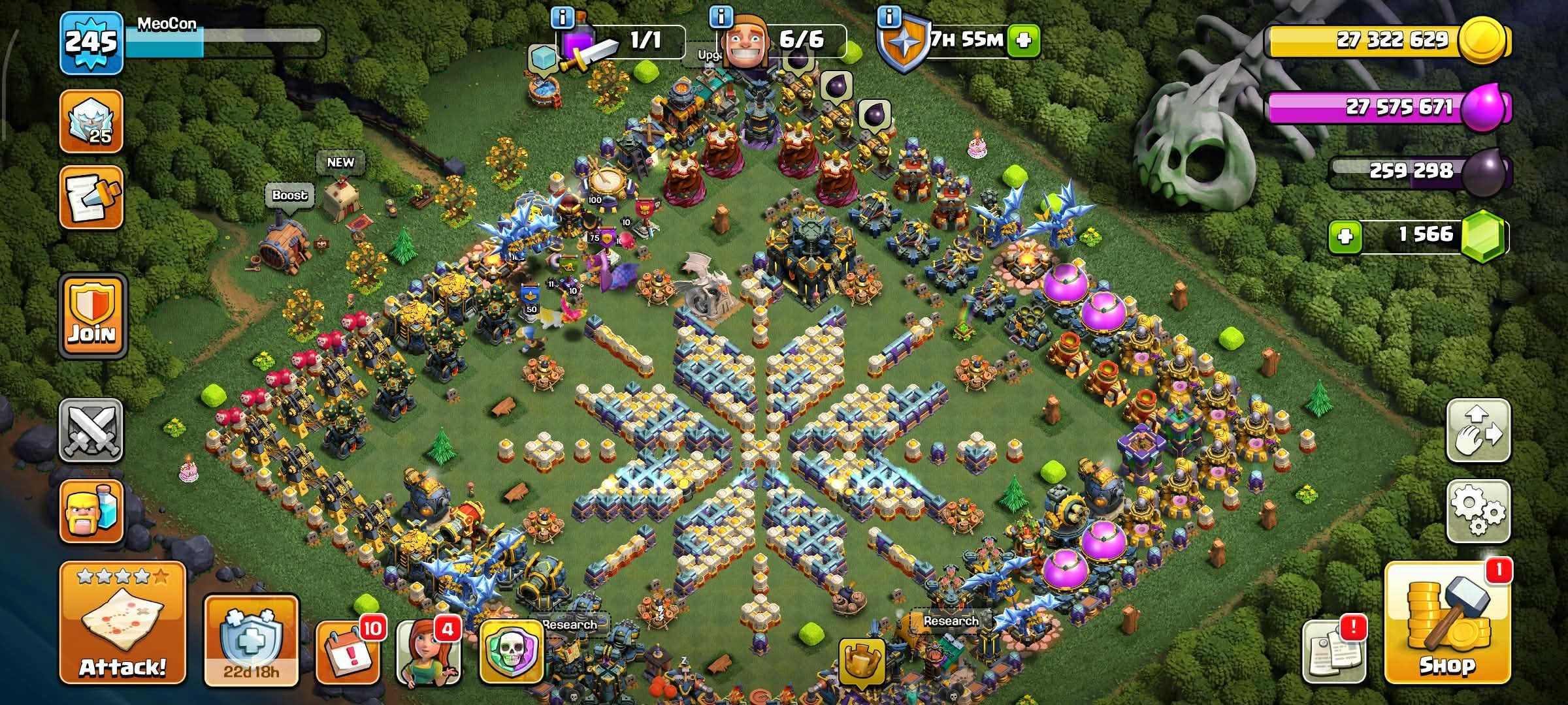 TH 17 👑4 HERO MAX⚡Dragon Statue✨ALMOST MAX LEVEL EVERYTHING👑(BK100,AQ100,MN90,GW75,RC50)🔰1560+ Gems, 17 TH Main Village, 10 TH Builder