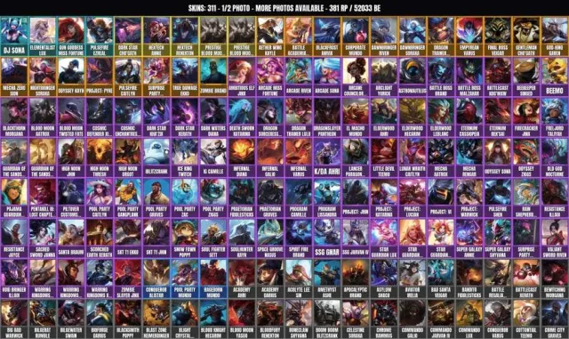 311 skins 🎯 172 champions 👑 52K BE 👑Aatrox Blood Moon (prestigious) – 2022👑Ezreal Pulsefire👑DJ, Sale, level 197, champions 172, skins 311, No rank