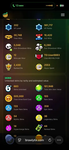FULL LEVELING | ALL BLING BUFFS | 350 EP SKIN | DESCRIPTION, 130000 trophies, 106 brawlers, 114 primes