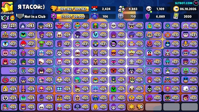 🏆109K🏆⭐️106PRIMES🟡107 Brawlers🟡💎123 Crystals💎✨27K BLINGS, 109182 trophies, 107 brawlers, 106 primes