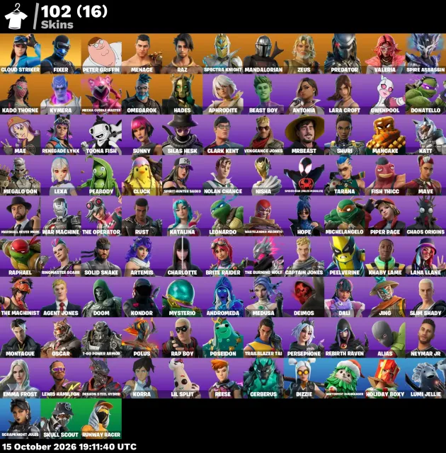 🚀 【FORTNITE】 ✨ Lara Croft, Neymar Jr, Cloud Striker, Fixer ✨ 102 Skins | 1335 Stufen | 200 V-Bucks, Verkauf, Skins 102