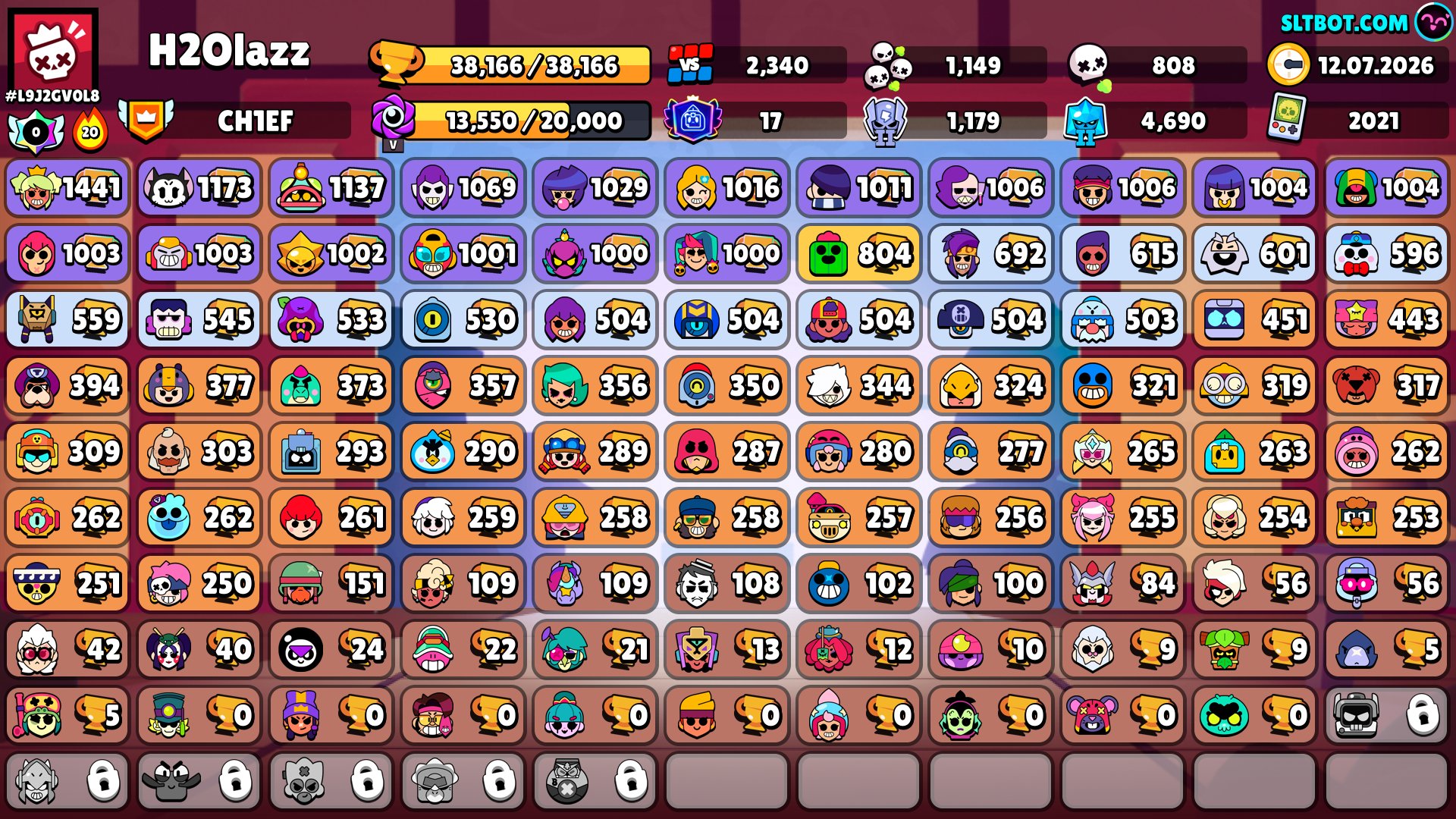 2021 account, 38k trophies — READ THE DESCRIPTION, trophies 38166, brawlers 98, primes 17