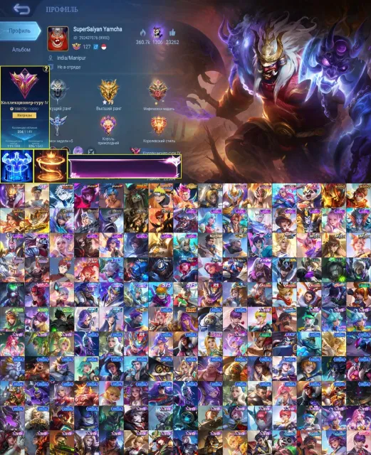 💜Legend Franco💜Naruto Lucas,11.11 Gossen,Hunter Harith,KOF Darius,S.T.U.N. Selena,KungFu Thamuz💜, Sale, Rank: Grandmaster, Level: 127, Win Rate: 58%, Heroes: 133, Skins: 354