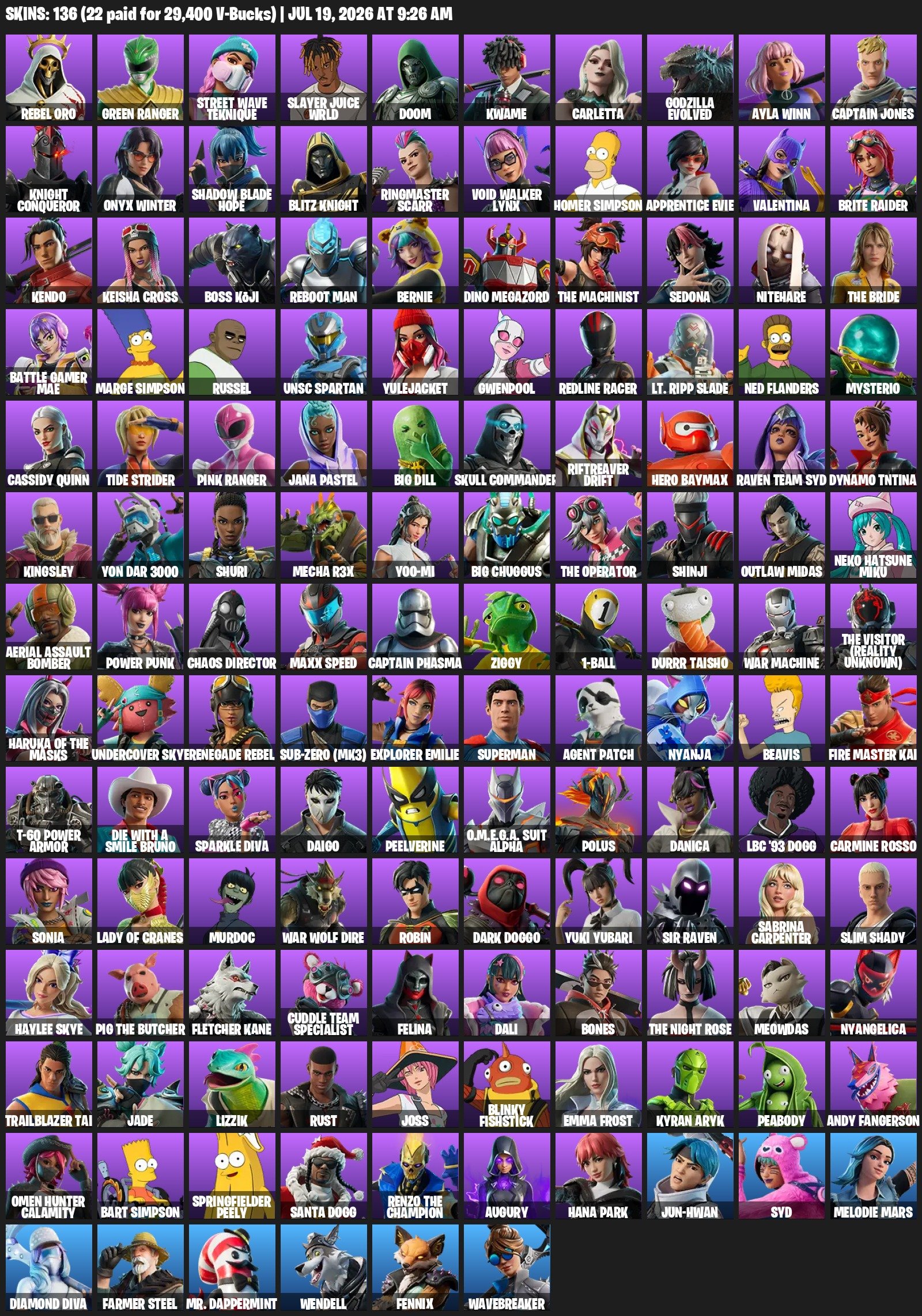 Fortnite account with 136 character skins | Fast automatic delivery and buyer support, Sale, skins 136