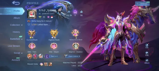 ⚡Collector YSS LUCKYBOX Hayabusa Uranus Star Haya zodiac Martis Gaara Vale emblem Max, Sale, Rank: Mythic, Level: 41, Winrate: 57%, Heroes: 74, Skins: 164