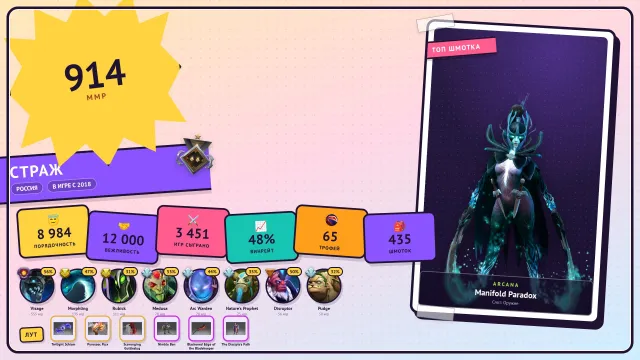 ⭐18 DOUBLE DOWNS | 🎭Arcana PA | 🏆65 level | 💎 HIGH TIERS DOTA+ Visage 28 LVL | ❤️3451 matches | 🔓MAINPOOL, Sale, 914 MMR, 8984 integrity, 8984 politeness, 3451 matches, 3451 hours
