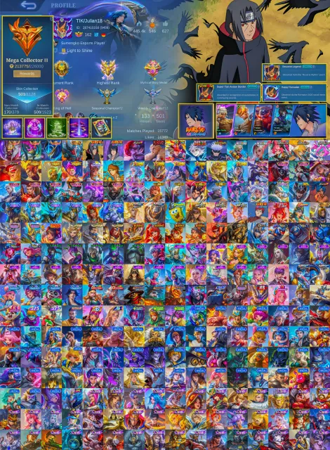 Awesome account available cheap rate, Sale, Rank: Legend, Level: 162, Winrate: 53%, Heroes: 133, Skins: 501