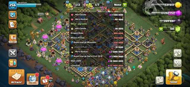 Almost full TH18 with top upgrades and equipment and super charge, almost everything done, 18 TH Home Village, 10 TH Builder