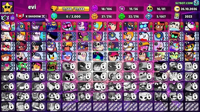 Master with good progression, 11500 trophies, 56 brawlers, 7 primes