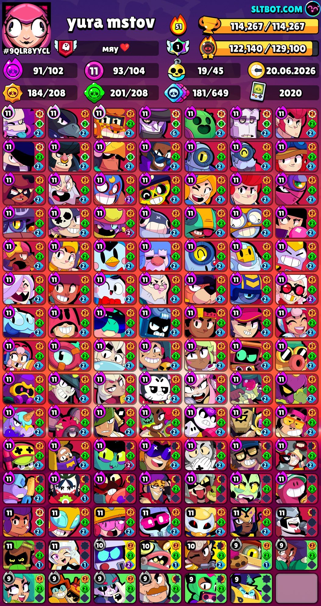 Top acc, trophies 114000, brawlers 104, primes 89