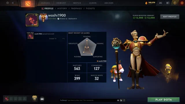 ☑️⭐7451 MMR MAINPOOL☑️⭐Confidence 34%☑️⭐ NATIVE EMAIL☑️⭐12000 HONOR☑️⭐ 100% GUARANTEE☑️⭐, Sale, 7451 MMR, 12000 honor, 12000 politeness, 563 matches, 600 hours