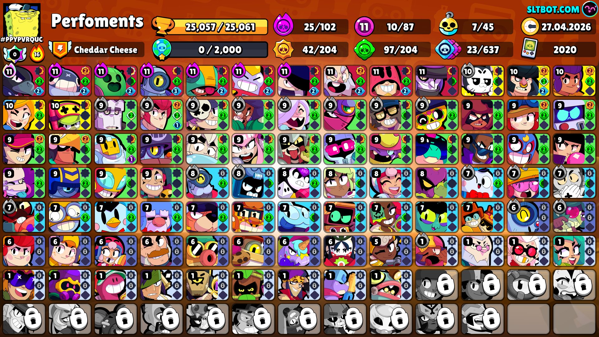 ❤️autoissue【skins for 15,100 gems💎】☄️old bp season 10【25 gippers】🔱【10 11x strength】+ ❰screenshots❱❤️, trophies 25057, brawlers 87, primes 7