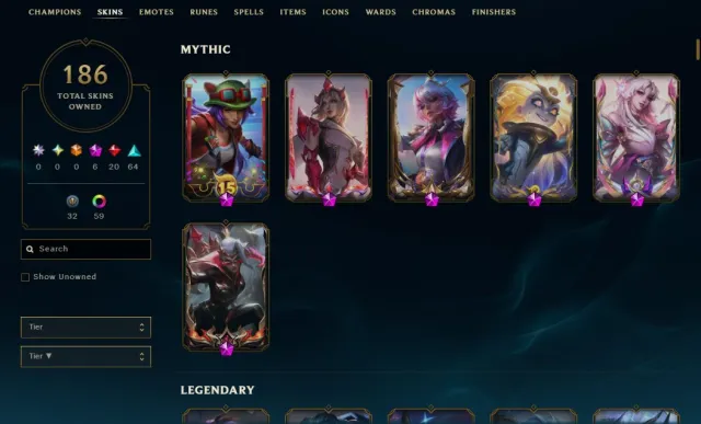 👑 TOP PERSONAL MAIN (375 LVL) 💎 Emerald 3 |186 Skins (6 Mythic, 20 Leg)|132K BE|100% Rebinding, Sale, level 375, champions 173, skins 186, Emerald