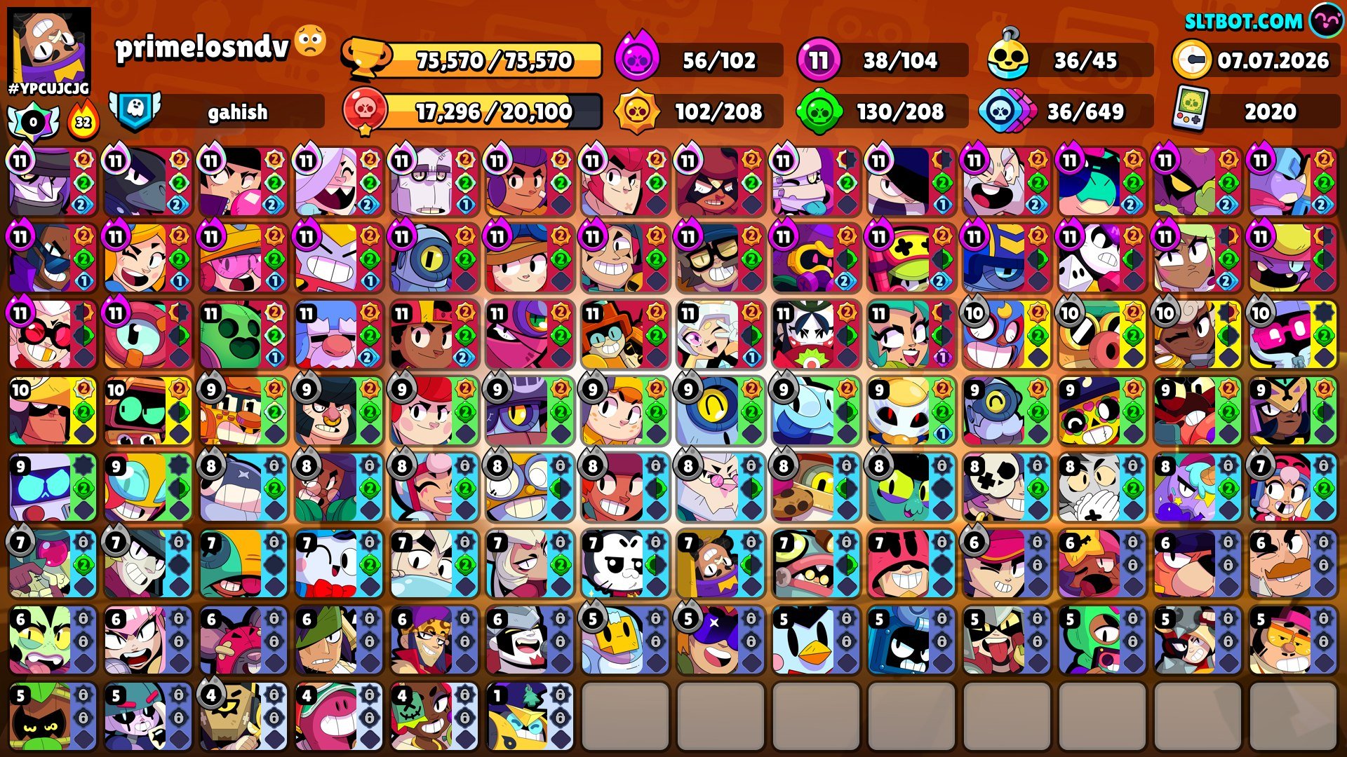 Bold clear acc at a normal price, trophies 76000, brawlers 104, primes 55