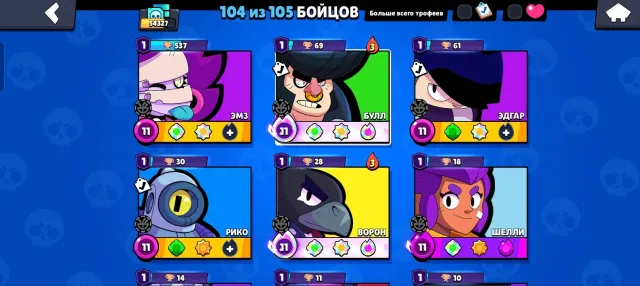 👑 54500 trophies, 104 brawlers, 678 gems, 18 primes, 22 power 11🫅, 54500 trophies, 104 brawlers, 18 primes