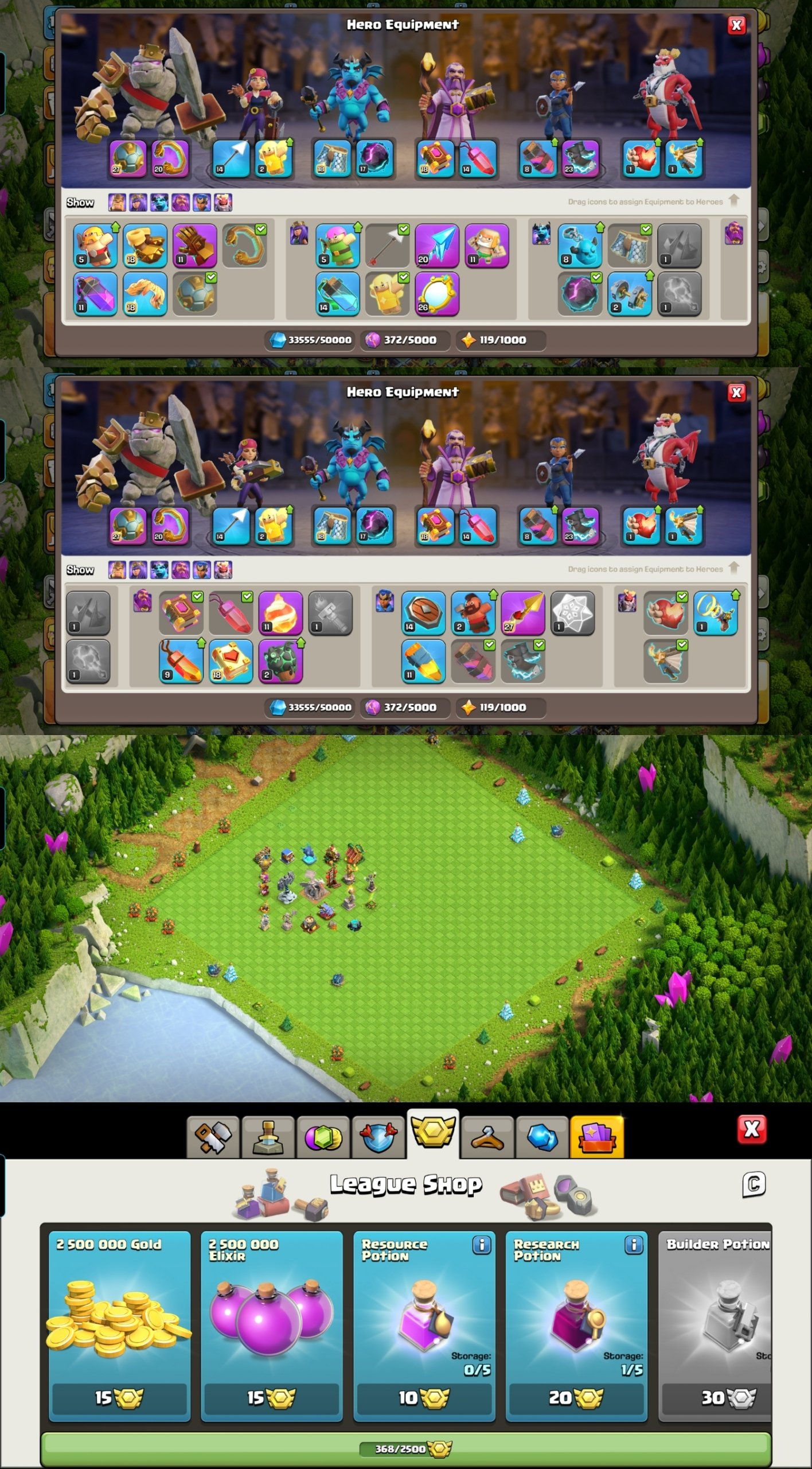 Semi Max Th18 - 10x EPIC & [SB,RS,MM] MAX EQ. - Hero(70,80,60,50,46)-1x Scenery-360 CWL-6th Builder, 18 TH Main Village, 10 TH Builder