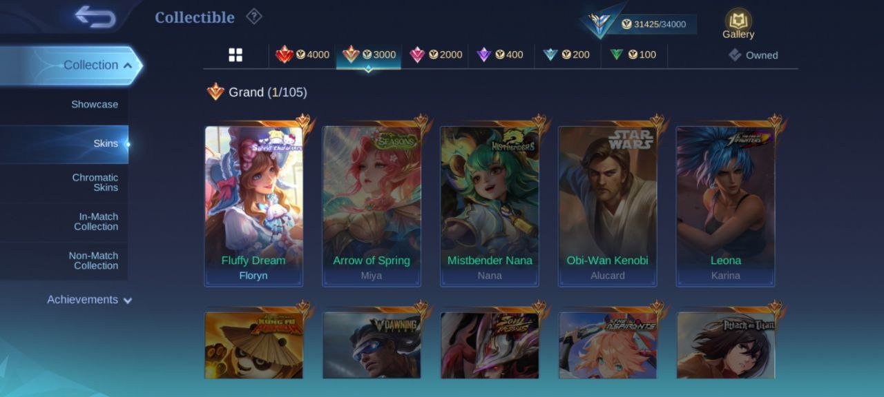 26⭐fluffy floren EPIC valir⇨moskov⇨Roger⇨Grock♣️pegasus badang Gaara Vale emblem Max close, Sale, Rank: Mythic, Level: 39, Winrate: 50%, Heroes: 74, Skins: 142