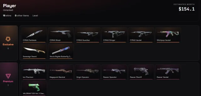 🖤⚡ DIAMOND 2 ⚡🖤CYRAX BUNDLE🖤ION PHANTOM🖤REAVER: VANDAL, SHERIFF, OPERATOR🖤+KNIFES +SKINS🖤, Sale, Ranked unlocked, Agents: 20, Skins: 45