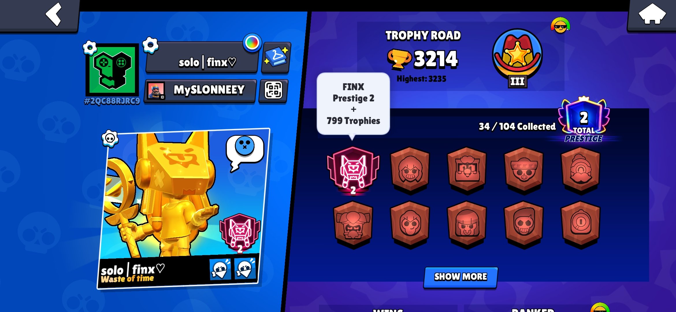 FAT ACC WITH PHINK 2800 CUPS!! IN ADDITION, A SECOND ACC!!, trophies 3214, brawlers 34, primes 2