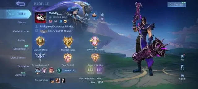 Kof karina💥epic roger khufra irithil kagura💥gara vale💥emblem, Продажа, Ранг: Легенда, Уровень: 50, Процент побед: 53%, Герои: 131, Облики: 187