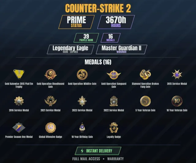 【CS2 Prime🏆3600h🎮16 medals】 Diamond coin of the Broken Fang operation, Gold Katowice 2015 Pick'Em Trophy, Sale, With inventory, Has PRIME