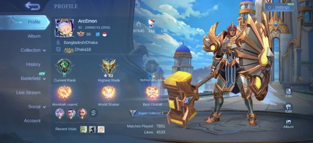 KOF Karina🔥Luckybox Zhask✨Zodiac Odette⚡Badang🌟Mythic Clint💎MC 83 Draw🎯Emblem Max🏆, Продажа, Ранг: Эпик, Уровень: 86, Процент побед: 54%, Герои: 133, Облики: 182
