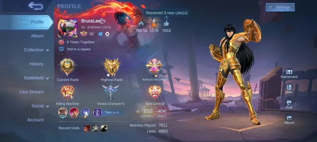 Weights Chu, Leo Valir, Aspirant, PRIME, Luckybox, 142 cores, Guru 2, Global 🔥, Sale, Rank: Mythical Glory, Level: 126, Win Rate: 47%, Heroes: 130, Skins: 404