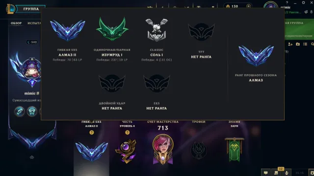 Personal account. Lots of skins, rank E1, flex D2., Sale, level 502, skins 202, Emerald