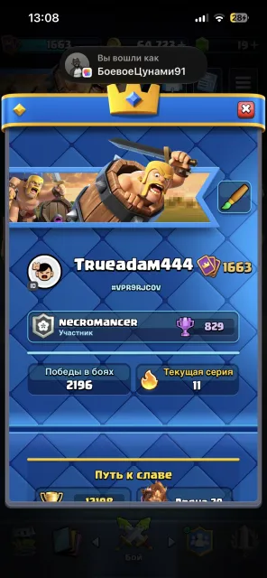 FULL REBIND🏆12000🏆🔮16 EVO🔮❤️🔥15 SKINS❤️🔥SUPPERSELL ID BINDING, Arena 29, Level 1663, 12200 trophies, 123 cards, No