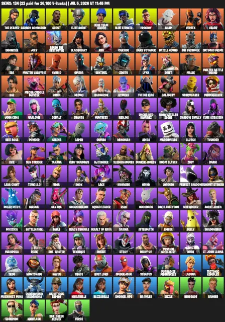 OG⚡️134 SKINS🌙THE REAPER🌎TAKE THE L🌍SCOUT☄️OFFLINE 500+ DAYS⭐️FULL ACCESS🌙CHANGE EMAIL, Sale, skins 134
