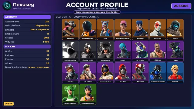 🚀 【FORTNITE】 ✨ OG STW, Ride The Pony, Carbon Commando, Warpaint ✨ 23 skins | 255 lvl | 1000 V-Bucks, Sale, skins 23